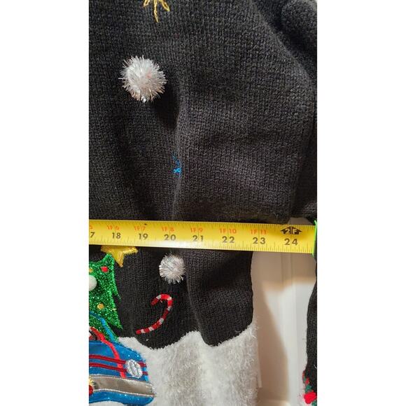 Holiday Time Womens XL Black Ugly Christmas Sweater Santa's Pub Elf Club Festive - Picture 8 of 11